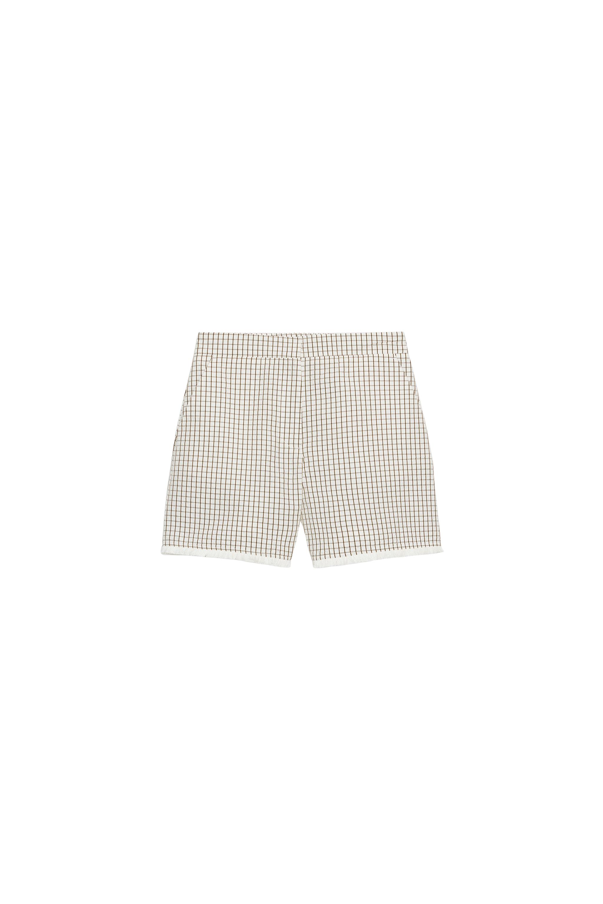 DISTRESSED PLAID SHORTS